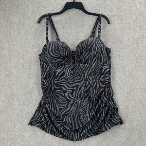Swim by Cacique Tankini Top 40C Zebra Dotted Ruched Full Underwire Bra